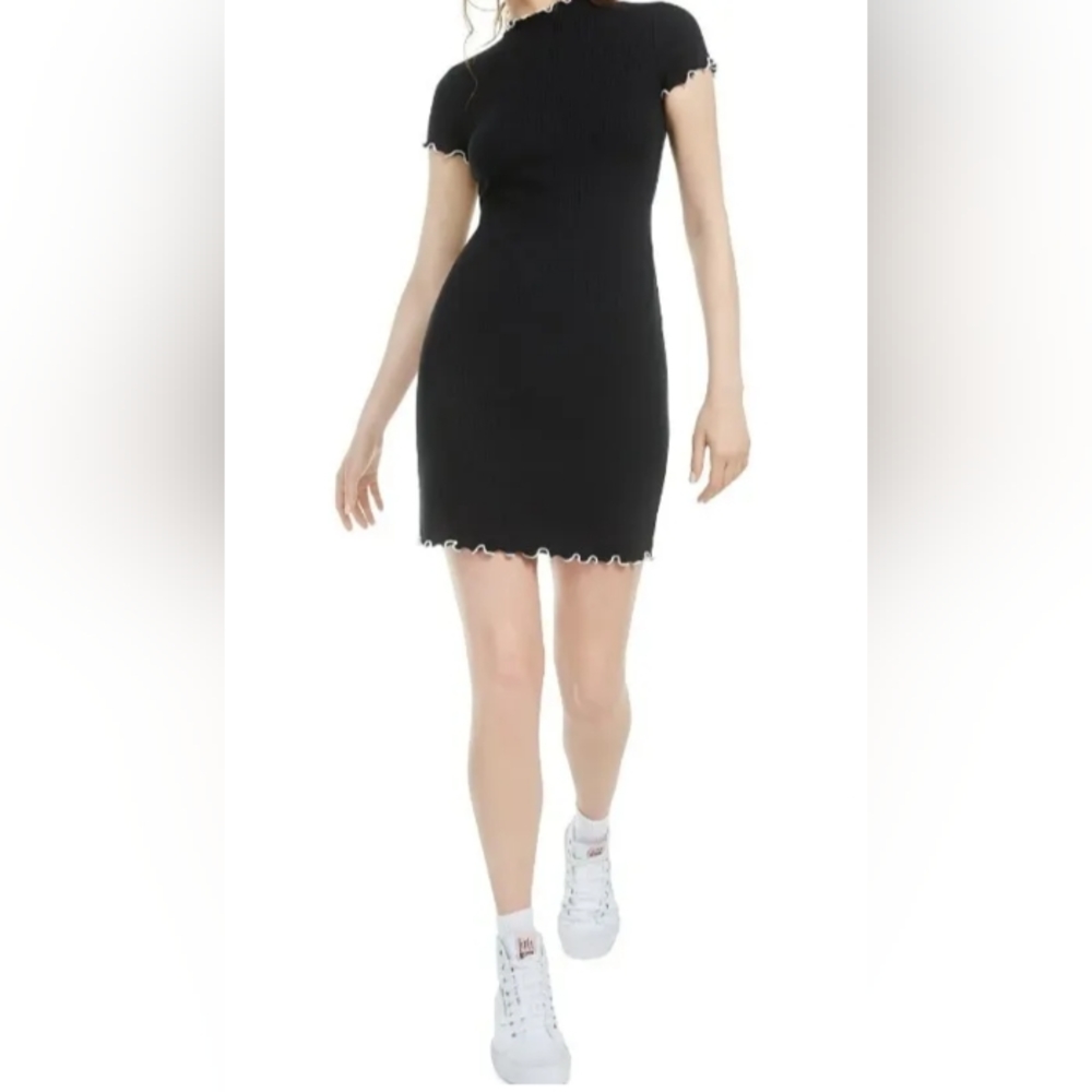 Women's Black Ribbed Fitted Dress Size M